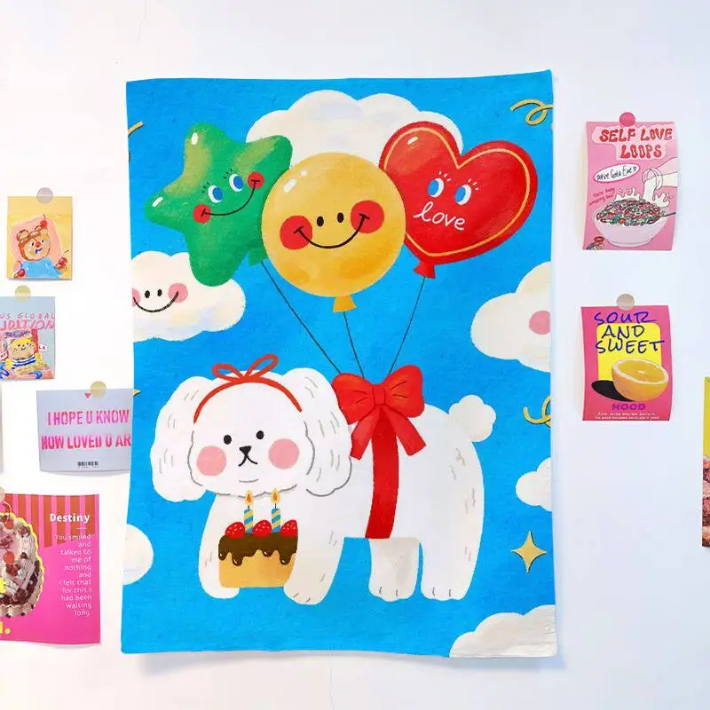 Cute Cartoon Minimalist Wall Decor Cloth Lovely Dopamine Bedroom Background Home Decor Design
