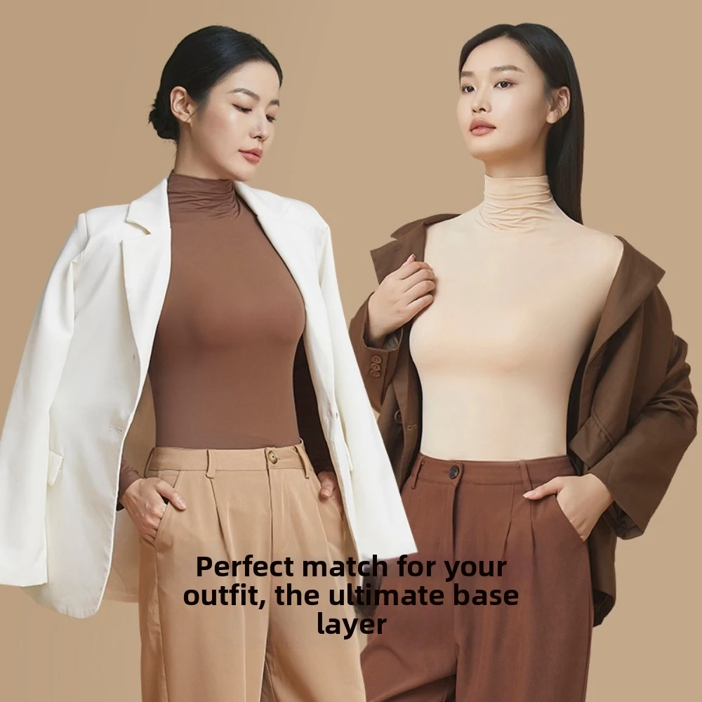 Tops and Pants Set Women Thermal Clothes High Neck Ultra-thin Invisible Thermal Underwear Large Size Feel Heating