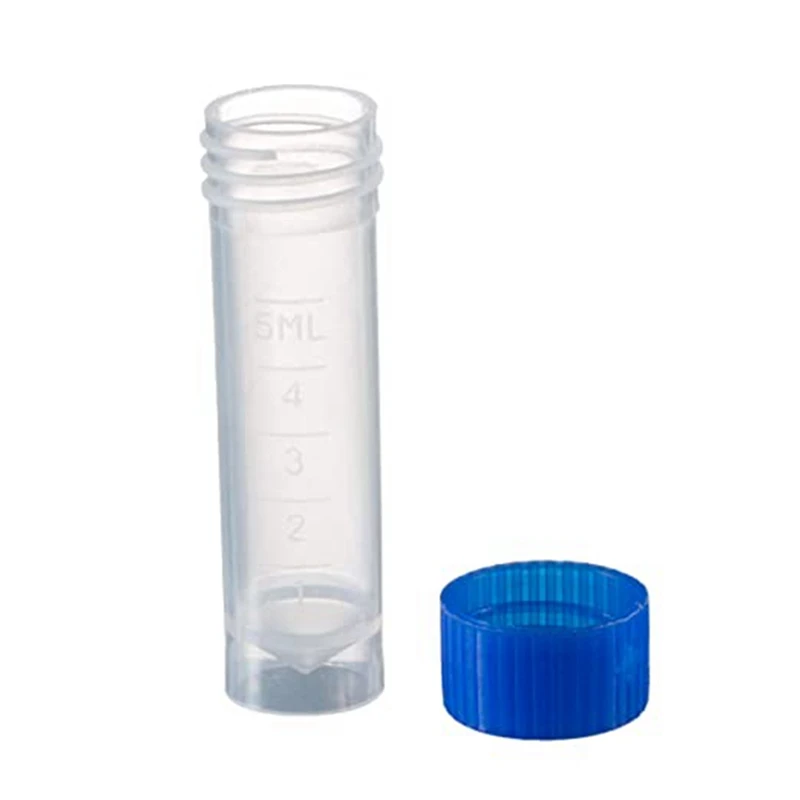 200Pcs Graduated Vial Storage Container Test Tubes 5Ml Plastic Blue With Screw Caps