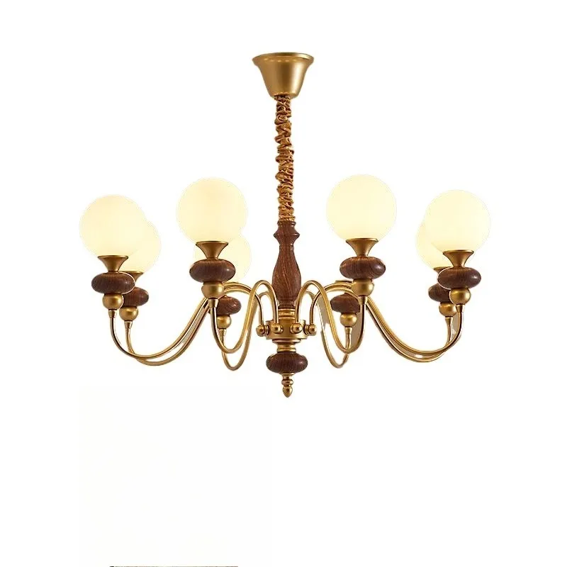 

French antique living room chandelier magic bean American retro walnut color dining room bedroom light