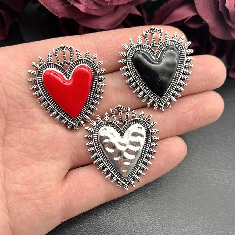 4pcs Spiked Sacred Heart Gothic Dangle Enamel Crown Thorns Heart Dangle DIY Handmade Jewelry Accessories