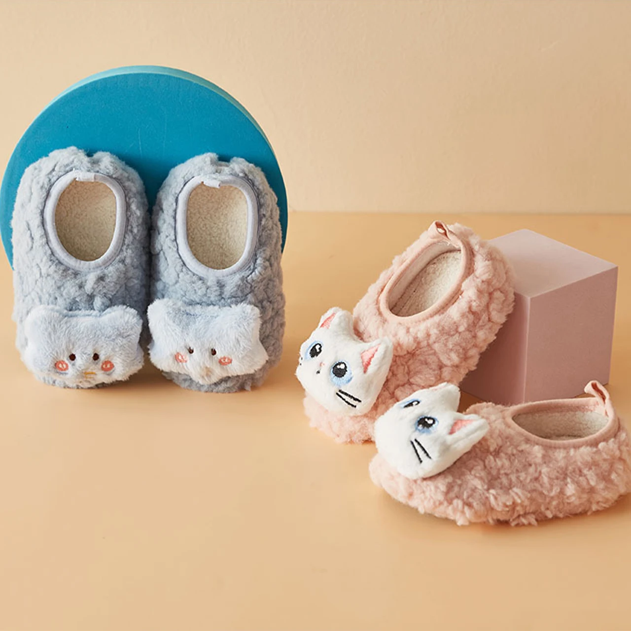 6-24Month Newborn Walking Socks Cute Cartoon Plush Soft Soled Shoes Anti Slip Infant Shoe Covers Winter Kids Thermal Headgear