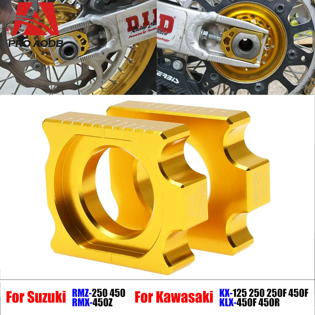 

Motocross Aluminum Rear Axle Blocks Chain For KAWASAKI Suzuki RMZ250 2004-2018 RMZ450 2005-2018 RMX450Z RMZ 250 450 2010-2017