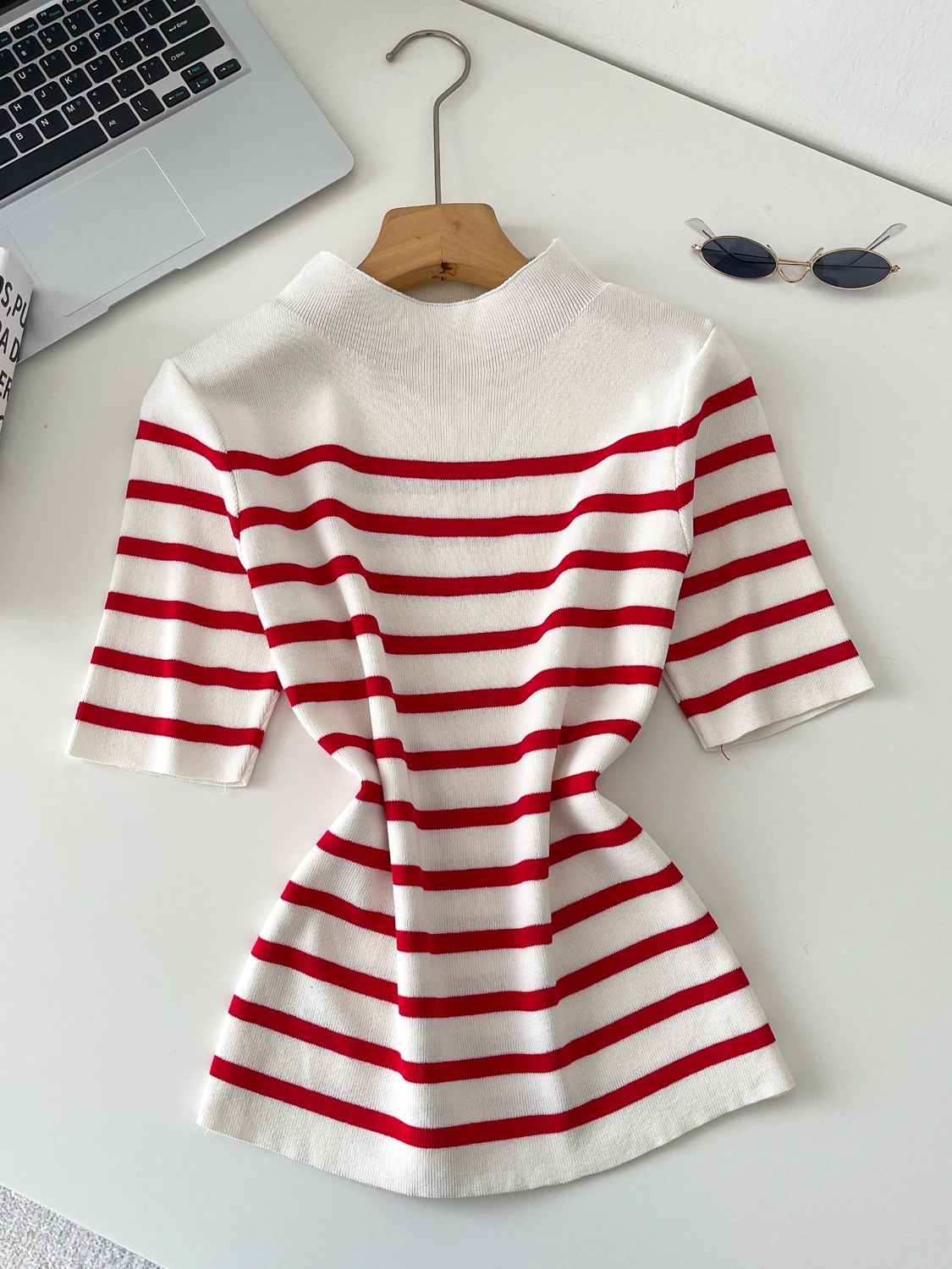 سليم صالح التباين اللون شريط محبوك ort Sve تي شيرت المرأة طبقة قاعدة أعلى الخامس Ne العادية رقيقة الصينية Sle #3