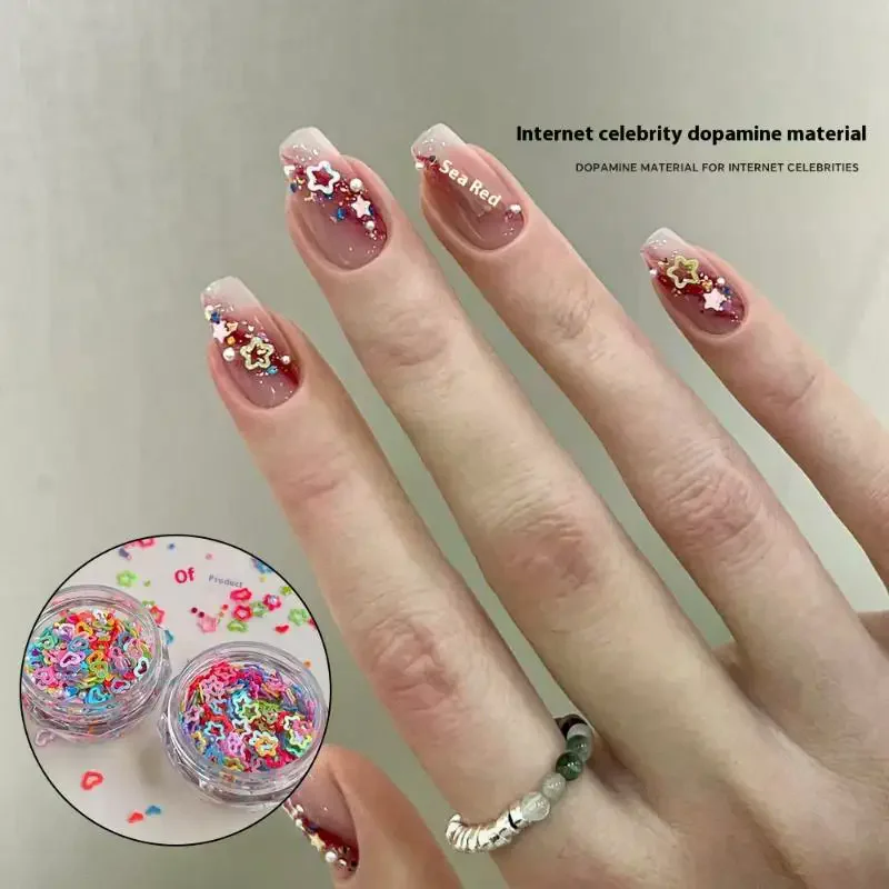/ACR/Nail Glitter Mixed Colored Hollow Out Heart-shaped Pentagram Pearl Nail Art Charms Nail Decoration Accessories Dopamine