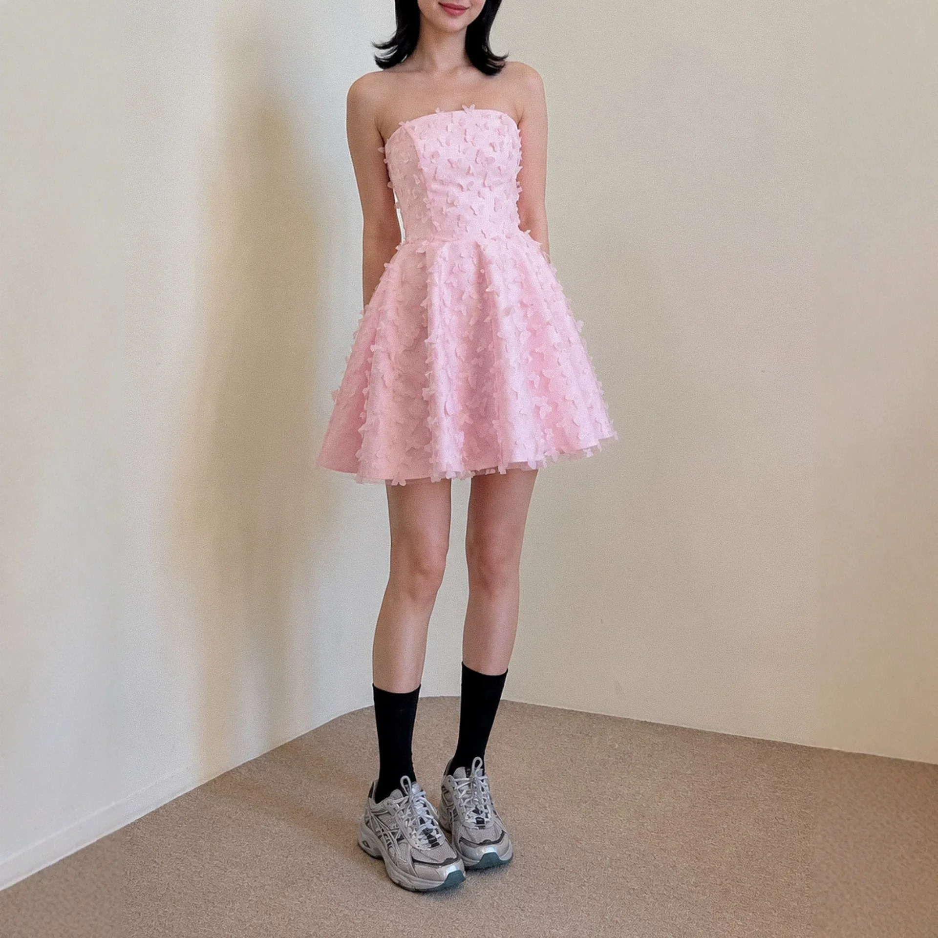 Pink Strapless Cocktail Dresses Women 3D Floral A‑Line Mini Dress Luxury Short Evening Gown For Birthday Wedding Guest Party