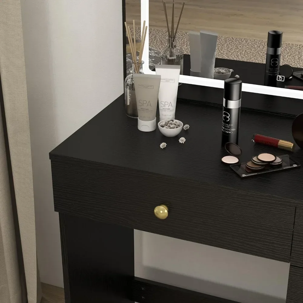 Makeup Table, With Large Bright Mirrors, 5 Drawers, Dressing Table With Power Socket, 3 Colors Of Lighting Mode Dressing Table image 4