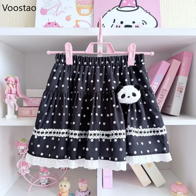 

Японские мини-юбки Kawaii Lolita, женские милые кружевные юбки в горошек с принтом мультяшной панды, торт, милые юбки для девочек Y2k Faldas Mujer Moda