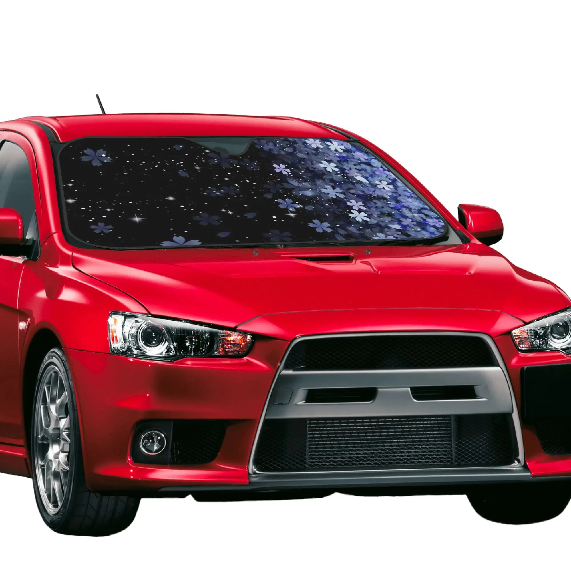 1pc Blue Cherry Blossom Starry Sky Premium Car Sunshade Universal UV Scratch Resistant Windshield Protector with Cooling Effect