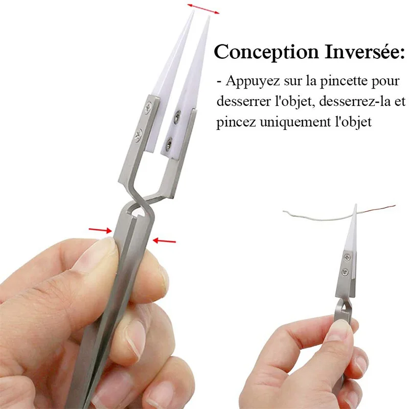 A50I 3 Pack Antistatic Ceramic Tweezers Tweezers Inverted Tweezers Precision Heat Resistant Tweezers