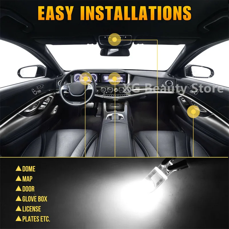 10/20PCS White Light T10 DC 12V Car LED Light Canbus Glass COB 6000k Reading Dome Lamp Marker Wedge License Plate Light Bulb