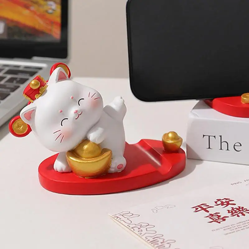 Lucky Cat Phone Holder Kawaii Living Room Decoration Desk Accessories Home Decoration Figurine Miniature Items Resin Crafts Gift