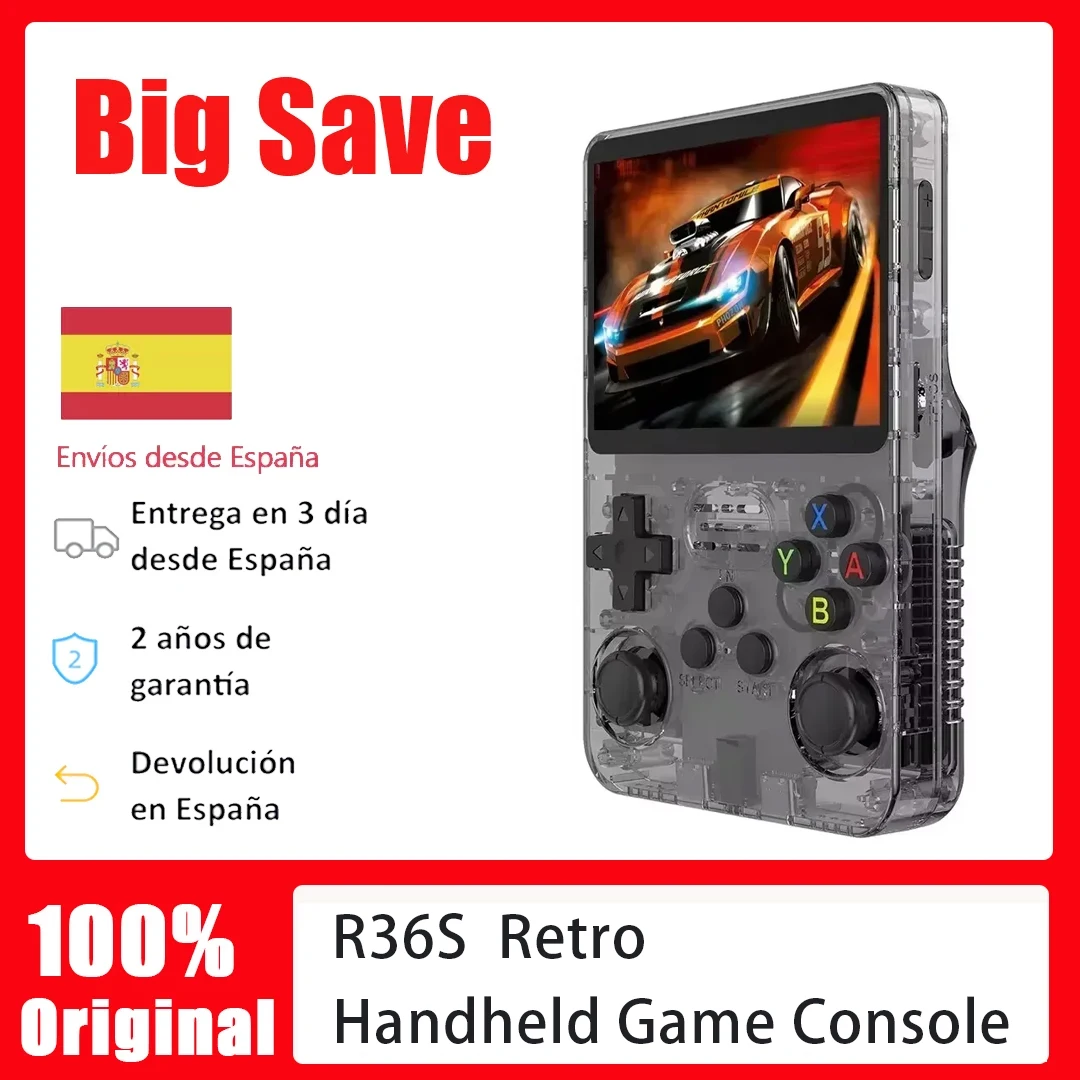 Consola de Juegos Retro Portátil R36S, Sistema Operativo Linux, Pantalla IPS de 3.5 Pulgadas, Reproductor de Video de Bolsillo, 64 GB, Más de 15000 Juegos Clásicos