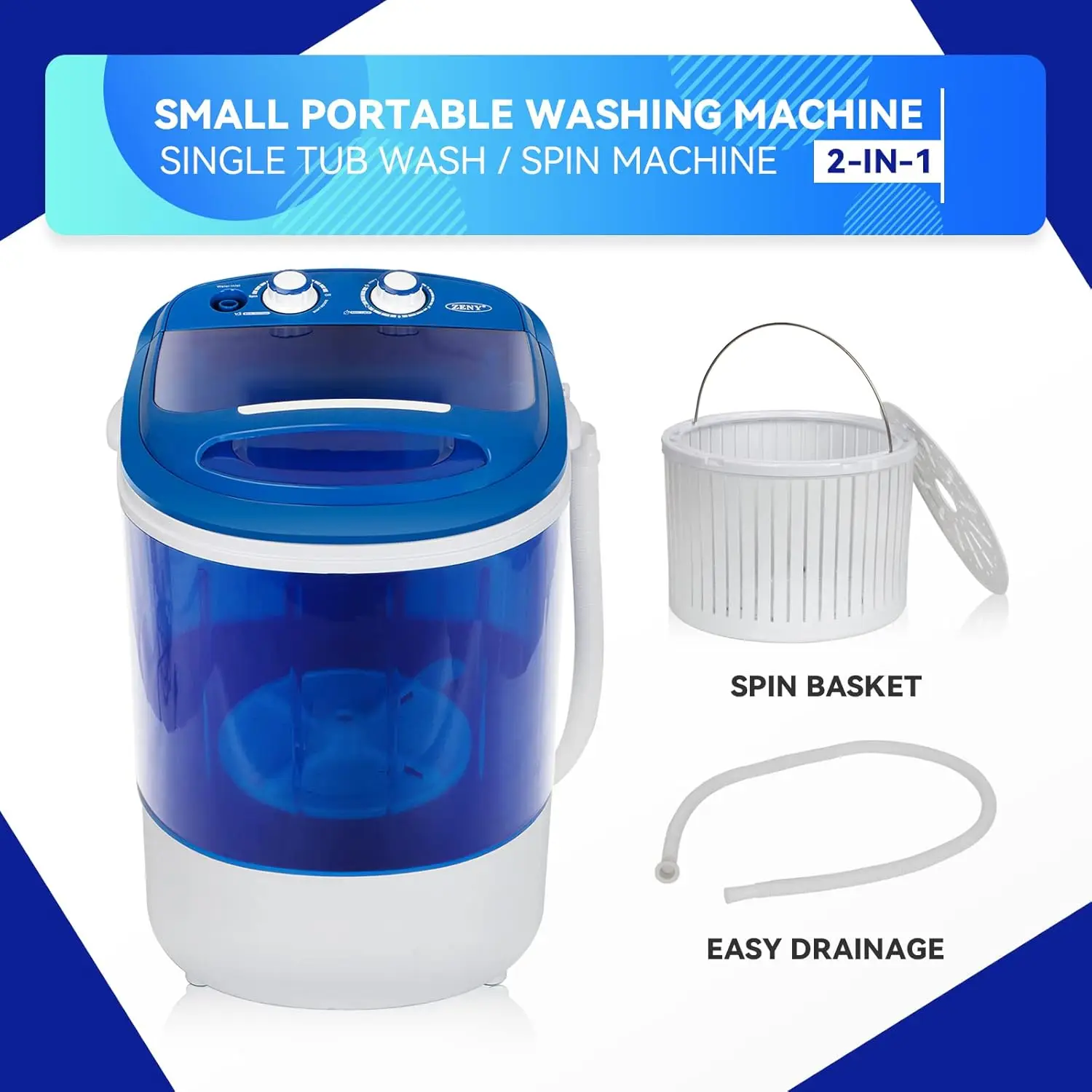 Portable Mini Washing Machine 8 lbs Washing Capacity Semi-Automatic Compact Washer Spinner Small Cloth Washer Laundry Appliances