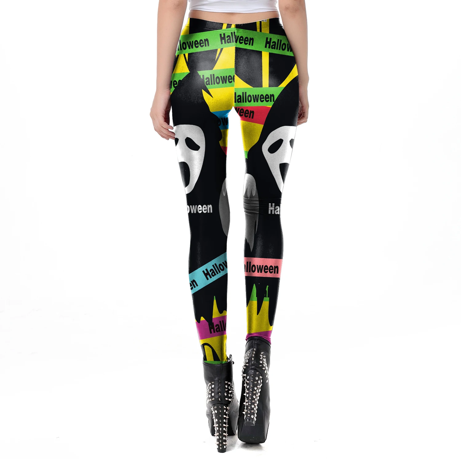 Halloween Spooky Scream Pattern Pants Fashion Printed Stretch Leggings Spooky Digital Printed Bottom Pants