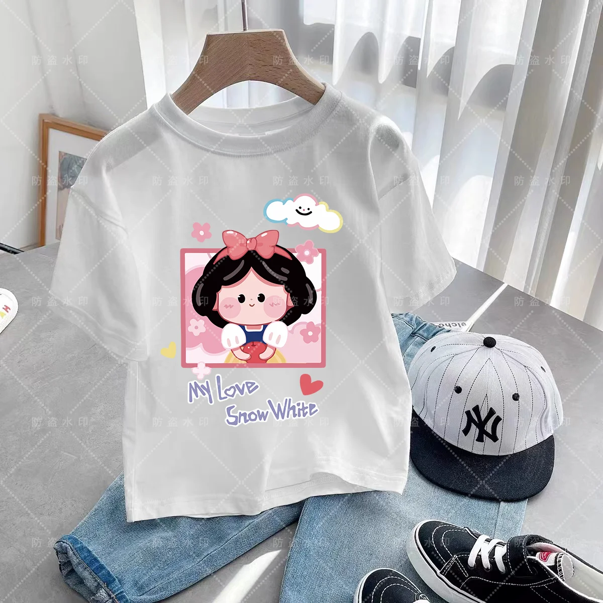 

2024 Girl Summer Clothes Princess T Shirt Caricature Animated Disney Cartoons Kawaii Disney Kawaii Cartoons Princess Children's