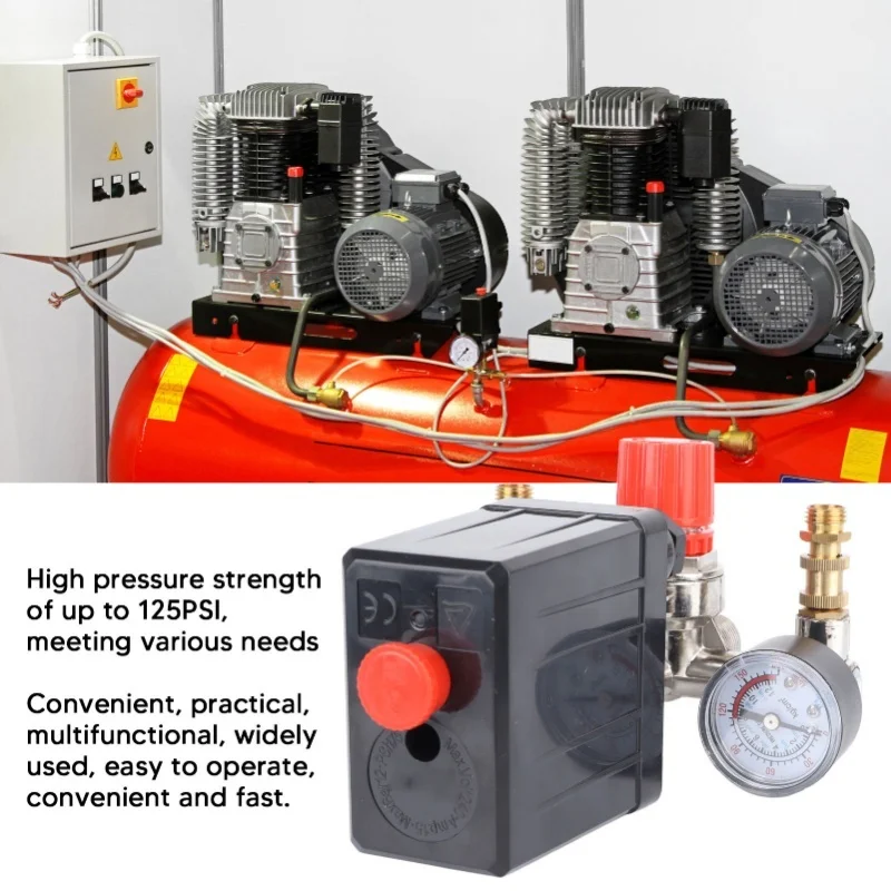 Przełącznik ciśnieniowy z zaworami regulacyjnymi 125PSI, podwójny zawór ciśnieniowy z wyjściem, przełącznik 220V