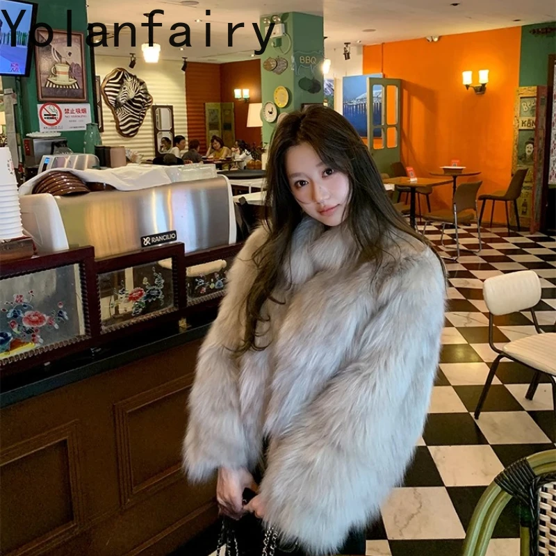 

YOLANFAIRY real fox fur coats woman winter fashion youthful warmth commuting grey short female natural whole fox fur jacket 2025