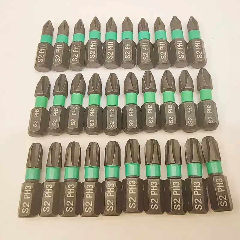 10PCs 25mm PZ1/PZ2/PZ3/PH2 S2 Alloy Steel Precision Screwdriver Set of Bits Drill Impact Screwdriver Hex Shanked Magnet