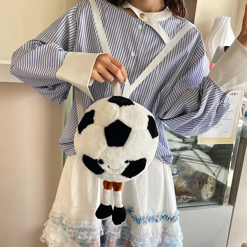Cute Soccer Plush Backpacks Kawaii Cartoon Soft Stuftted Bag Student's Backpack Versatile Bag Birthday Present for Friends Gift