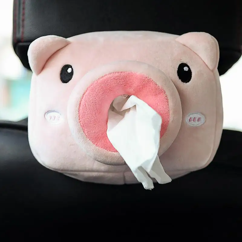 New Cartoon Car Tissue Box Network Red Bubble Pig Armrest Box Tissue Box Car Seat Back Pumping Paper Box Multi-Function Ornament