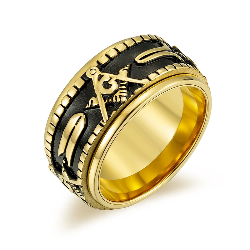 Retro Rotatable Masonic Titanium High Quelity Fine Stainless Steel Male Female Ring Polished No Fading JZ362