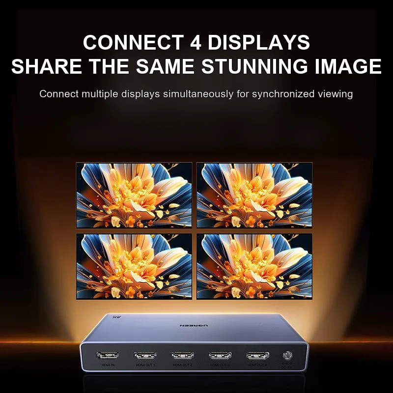 UGREEN CM713 25859 HDMI 2.1 Splitter 1x4 8K 60Hz 4K 240Hz HDMI Distribution Amplifier for Laptop PC TV Box Monitor