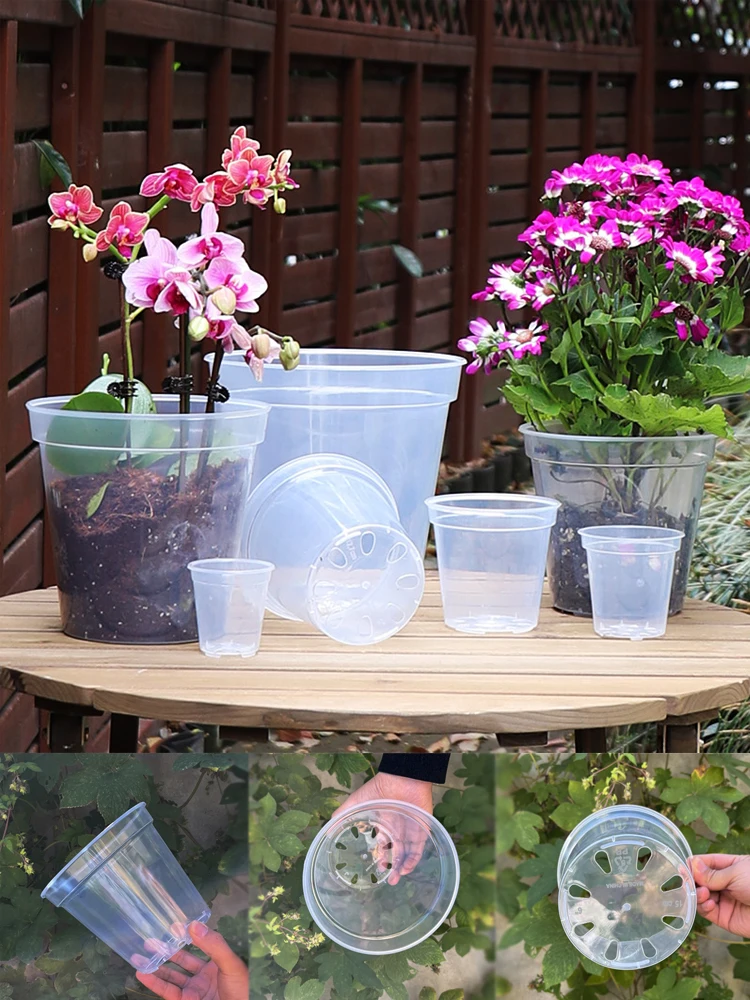 Pot de jardinière Transparent pour maison et jardin, 5 pièces, 4/5/6/7/8/9 pouces, Pots ronds pour pépinière d'orchidée, Pot de démarrage