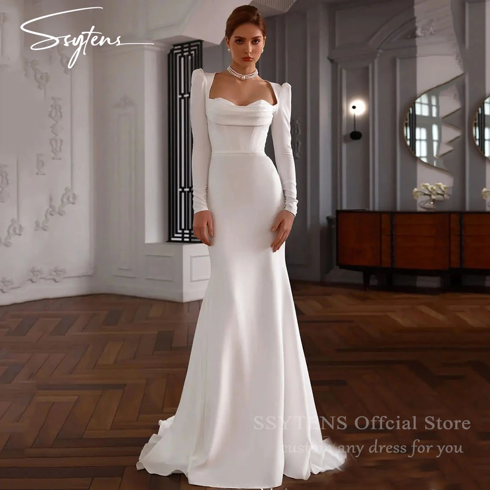 

SSYTENS Modern Simple Wedding Gowns Long Sleeves Customized Backless Sexy Mermaid Bride Dress Corset Elegant Wedding Dress 2025