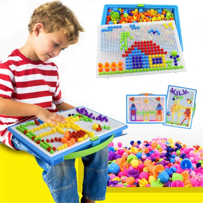 296/352/592pcs 3D Puzzle Game Puzzle Board Gift Creative Educational Toy DIY Handmade Toy Mushroom Nail Plastic Bead Creative To