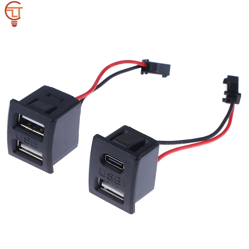 1Pc USB Female Base Type-C Black Double-Layer Socket USB A Female Lamp Charging Socket Power Socket With Cable Connector