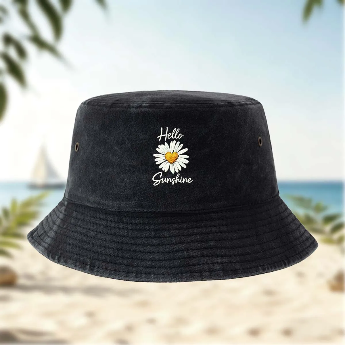A High-quality Printed Love Heart and Daisy Pattern Bucket Hat, Fishing Hat, Casual Hat, Unisex Hip-hop Hat, All-season Bucket H