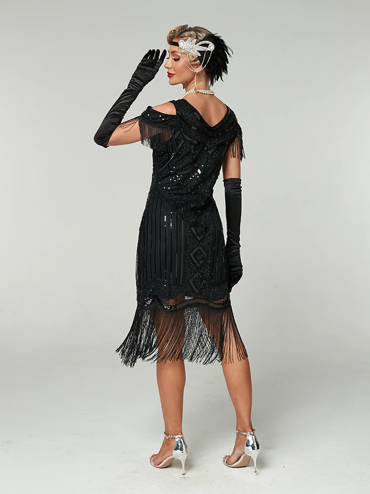Vestidos de los Años 20, Vestidos Estilo Gran Gatsby para Mujer con Flecos, Disfraces de los Años 20 con Accesorios para Noches de Harlem