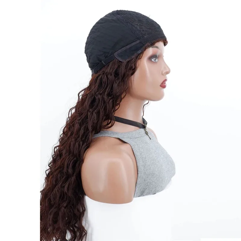 ss23اللاتينية الأمريكية مجعد الشعر موجة المياه الصوف لفة الاصطناعية شعر مستعار طويل للنساء 26 بوصة البني جودة عالية ألياف مقاومة للحرارة