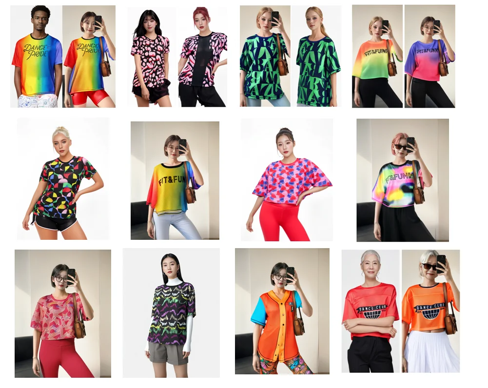 New Arrived Fit Funky casual sports wear short sleeve mesh top rainbow tshirt tee 0005