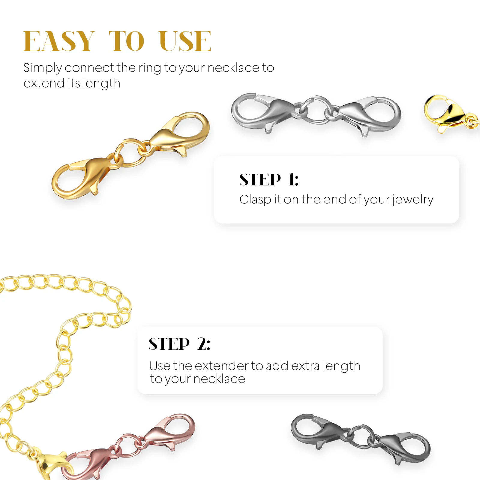 

20 Pcs Double Lobster Buckle Extender Clasp Clasps Bracelet Extenders Necklace USB Extension Connectors Zinc Alloy Jewelry