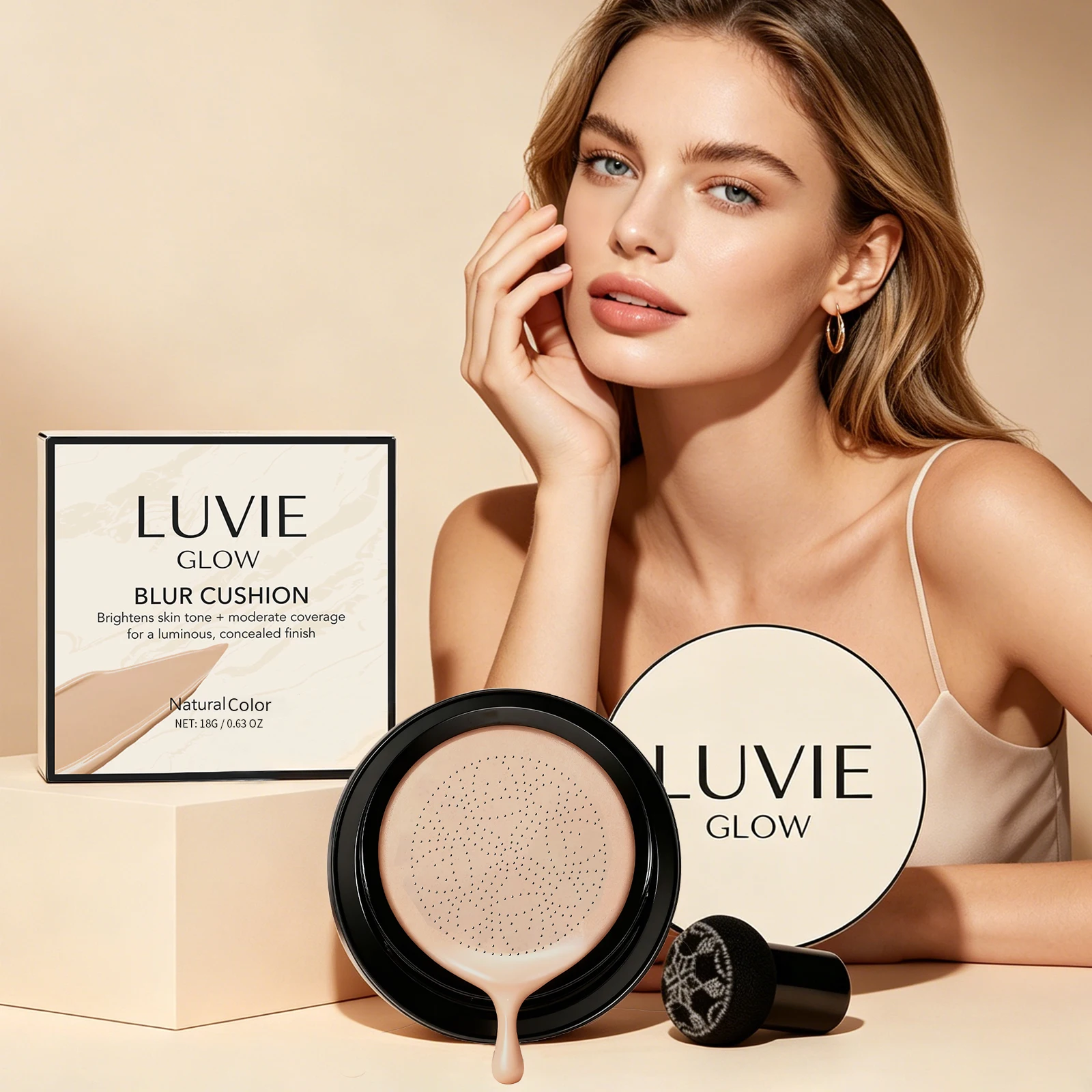 Long-Lasting Air Cushion Foundation Natural Coverage Blemishes Smooth Brightening Skin Oil Control Sweatproof Facial Base Makeup