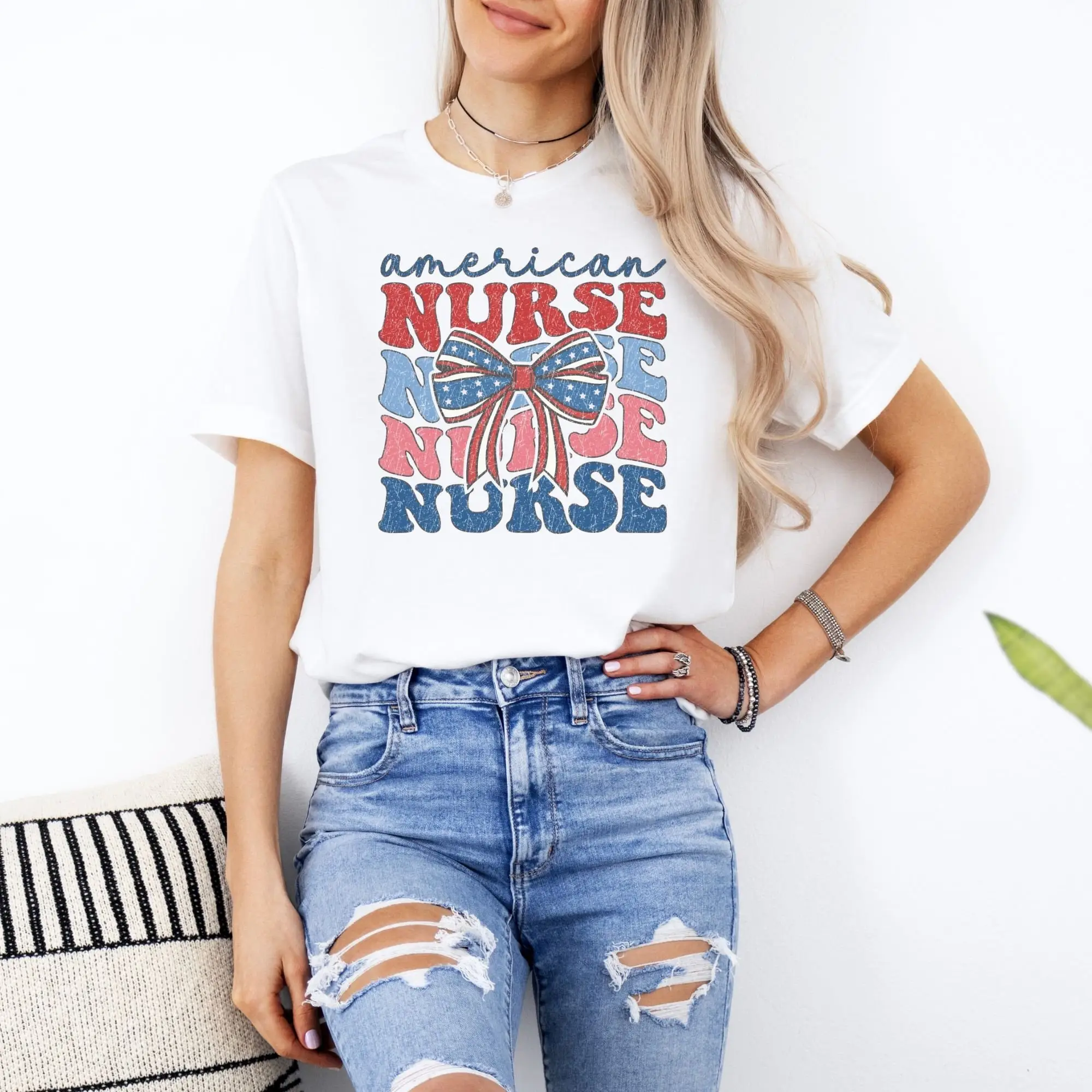 American Nurse T Shirt 4th of July Registered Patriotic USA Bowtie NICU for