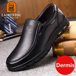 LAORENTOU genuine leather thick soled casual leather shoes for middle-aged and elderly fathers, oversized business shoes 66736