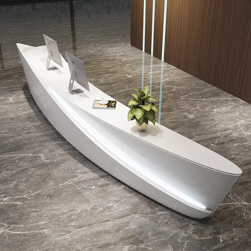Company Front Desk Irregular Reception Desk MDF Eco-Friendly Modern Customized Commercial Furniture for Beauty Salon Lobby