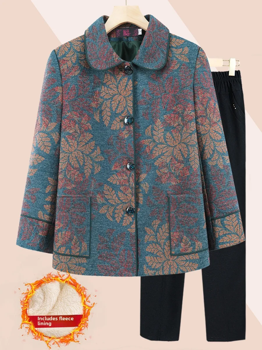 

Thickened Winter Woolen Coat for Middle-Aged And Elderly Women Casual Loose Fit with Pockets Single-Breasted Collar Jacket