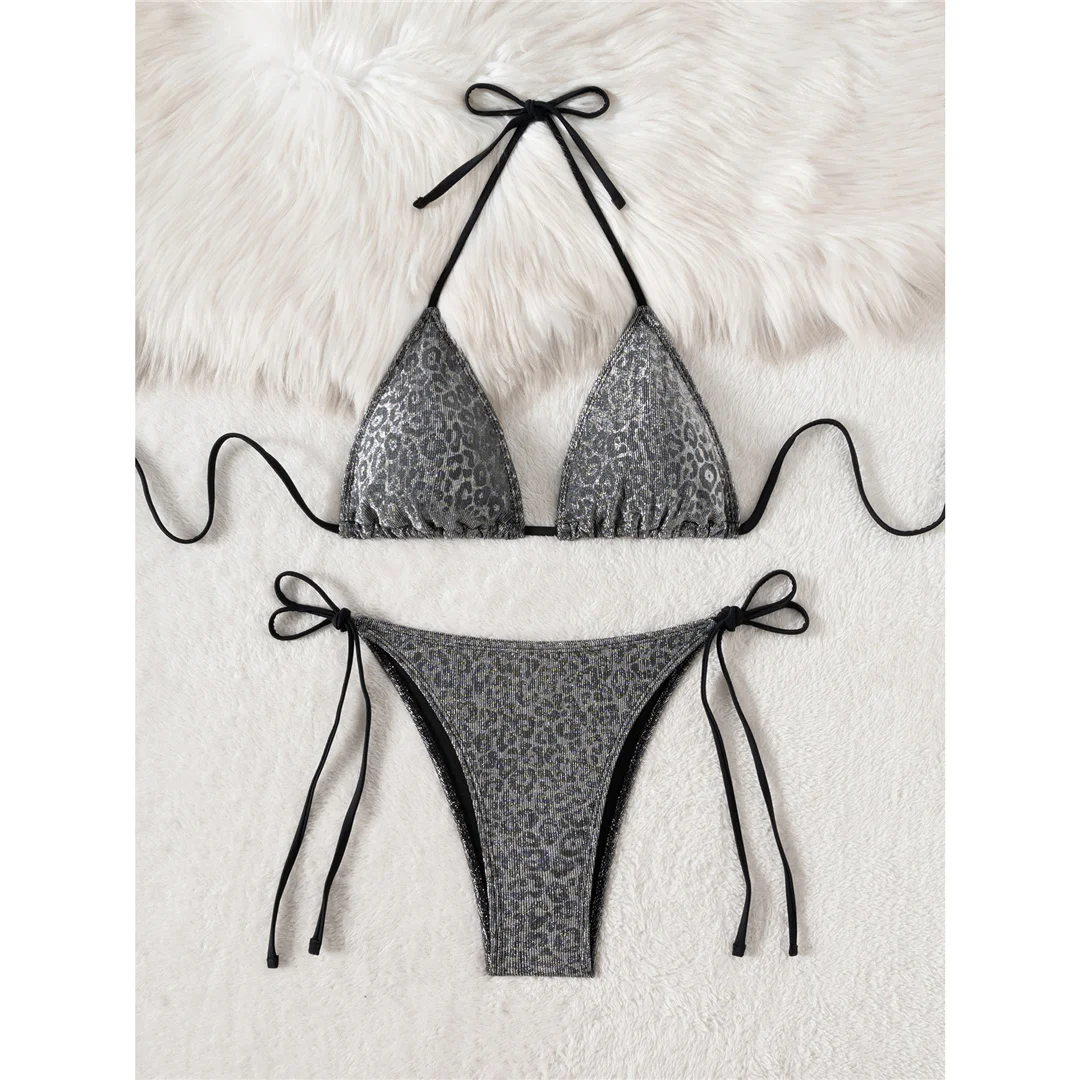 Funkelnder Leoparden-Halter-Bikini, Damen-Badeanzug, zweiteiliges Bikini-Set, Badeanzug mit hohem Beinausschnitt, Badebekleidung, Modell V7182. – Detail 10