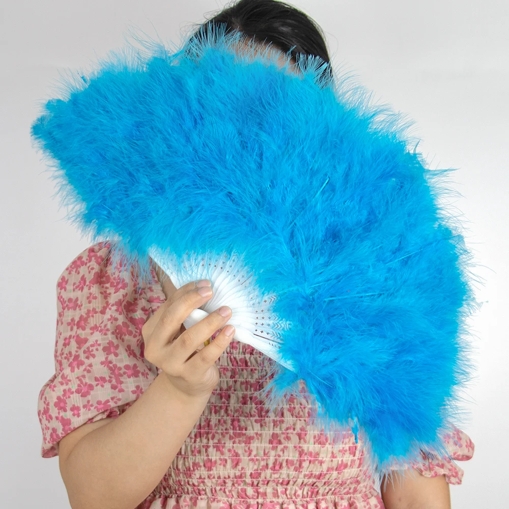 Blue Turkey Feather Fans 50*30 CM for Festival Wedding Performance Party Stage Dance Show Props Marabou Feather Fan Decor