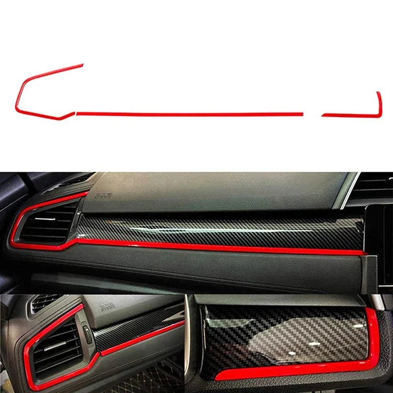 Right Hand Drive Car Dashboard Frame Strip Red Trim Mouldings For Honda Civic 10th Gen 2016 2017-2021 Auto Interior Accessories