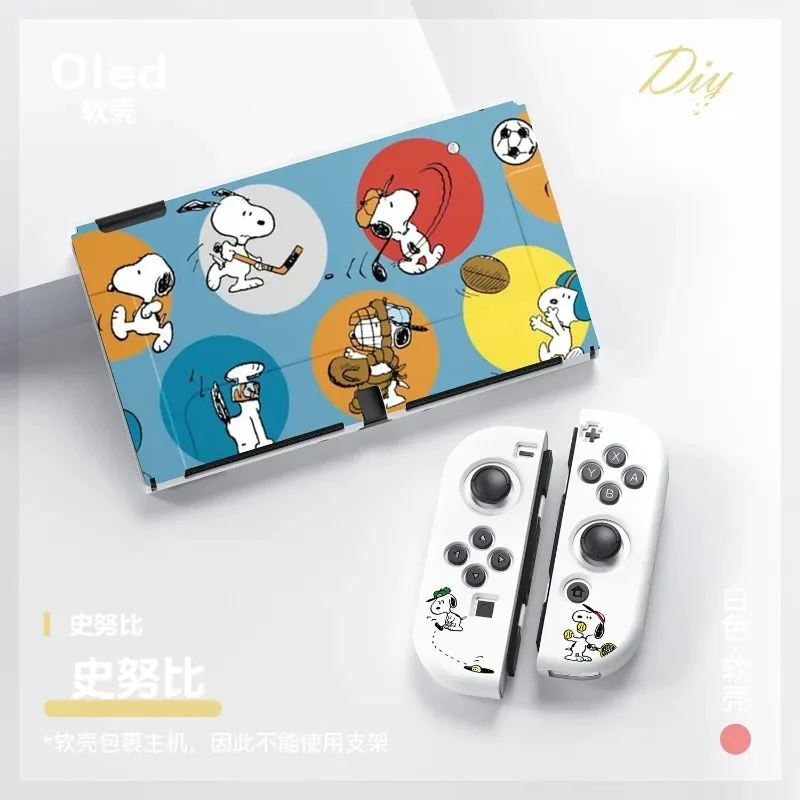 Funda protectora de piel de TPU suave Snoopy para Nintendo Switch NS OLED dibujos animados Anime Joy-Con controlador protección cubierta trasera de carcasa