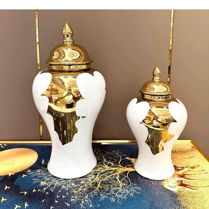Simplicity Golden Ceramic Storage Jar Gold-plated General Ginger Desktop Jewelry Organizer Box Cosmetic Container