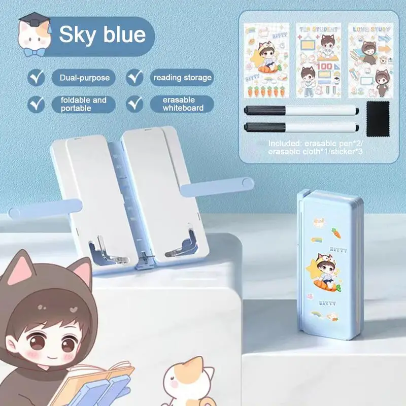 Pencils Case 2 In 1 Pencil Case & Reading Stand Foldable Desktop Book Stand Adjustable Page Clips For Children Boys Girls