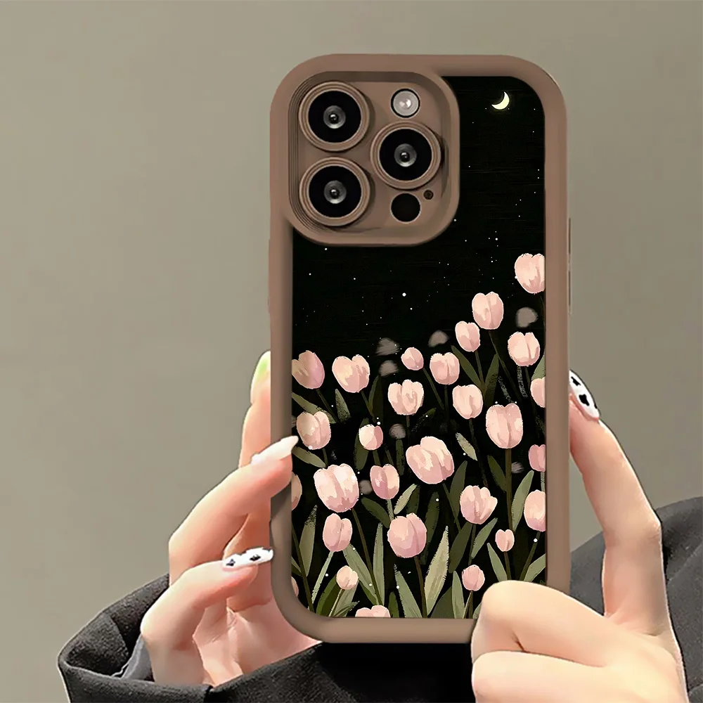 

Чехол с цветком тюльпана для iPhone 15 Pro, чехлы для iPhone 11 12 14 15 13 Pro Max X XR XS Max 7 8 14 15 Plus SE 2020, противоударный чехол