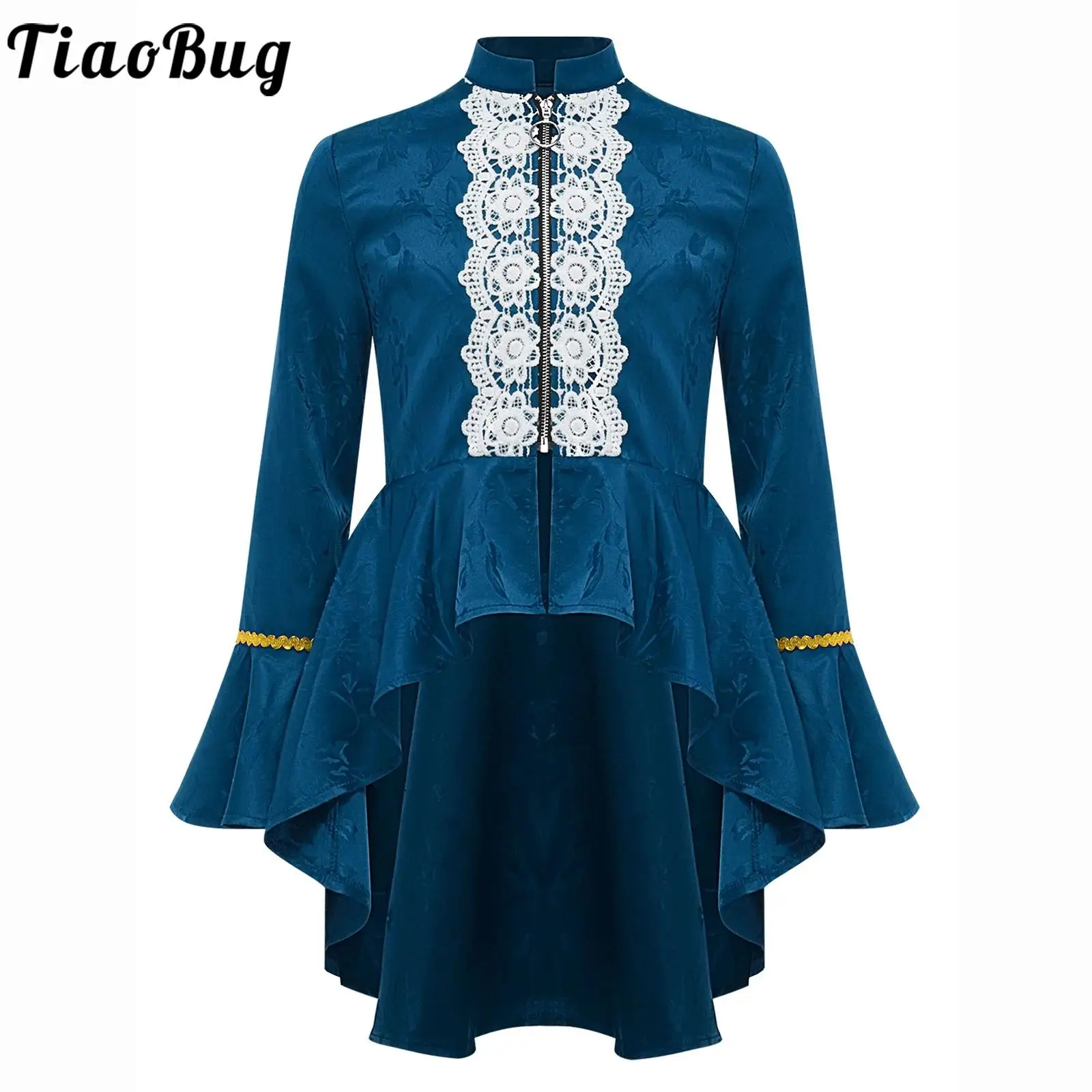 

Girls Medieval Renaissance Costume Victorian Tailcoat Pirate Coat Long Sleeves Lace Flounce Jacket Gothic Steampunk Costume