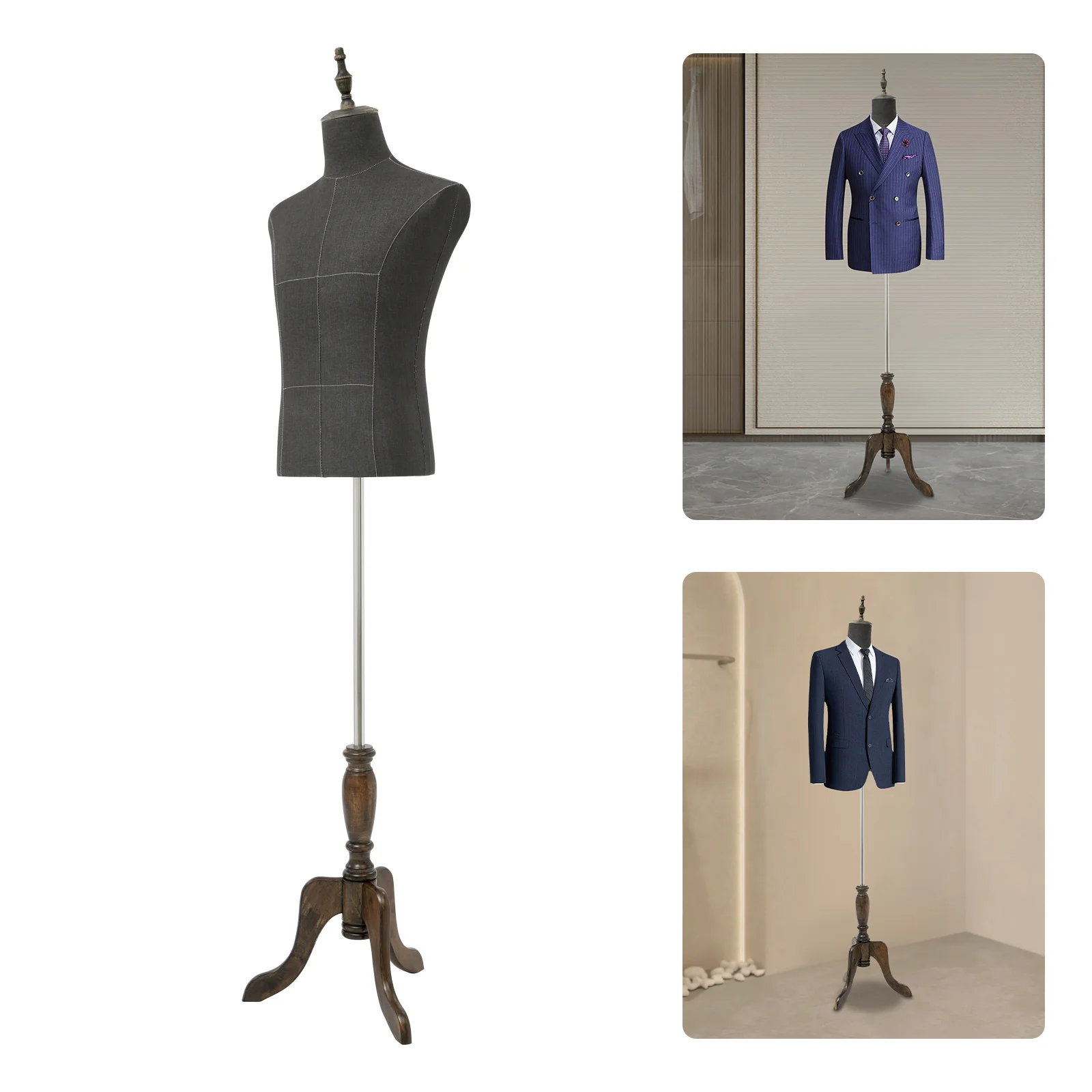 Adjustable Height White/Black Retro Male Mannequin, Male Dress Form, 150-180cm  For Clothing Stores, Tailoring Workshops